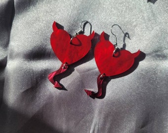 Devil Heart Acrylic Earrings,  valentines day earrings, gifts for wife