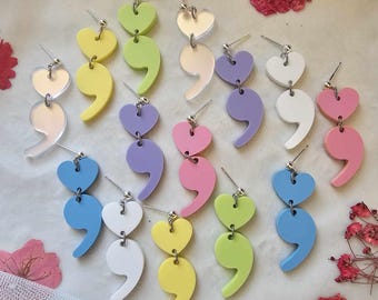 Heart Shaped Semi Colons Acrylic Earrings, laser cut earrings, celestial earrings, mental health jewelry