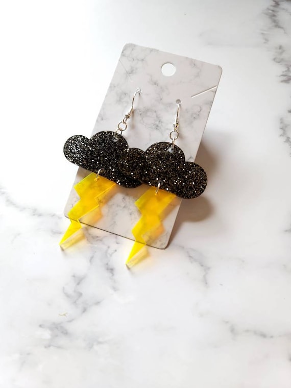 Black Glitter Storm Cloud Earrings Weather Dangle Earrings  
