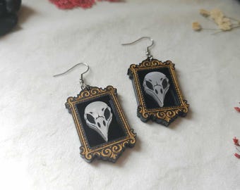 Framed Bird Skull laser cut acrylic earrings, gothic summer earrings, halloween jewelry