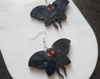 Black Marble Mothman Acrylic Earrings Dangle, cryptid earrings, alternative earrings