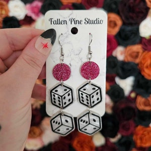 Marbled Dice Acrylic Earrings, laser cut earrings, tattoo flash earrings