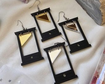 Matte Black Guillotines Acrylic Earrings, laser cut earrings