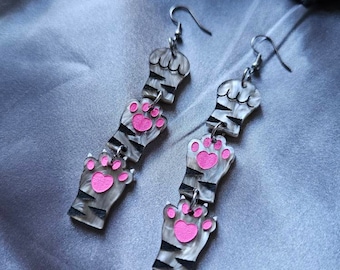Rock Paper Scissors Cat Paw Acrylic Earrings, laser cut earrings