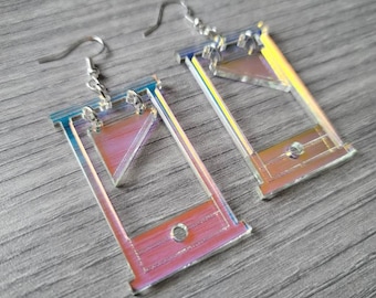 Iridescent Guillotine Acrylic Earrings, laser cut eat the rich earrings, spooky earrings, gifts for her