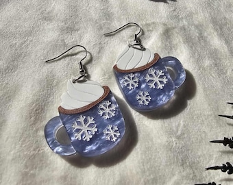 Hot Cocoa Mug Acrylic Earrings, acrylic christmas earrings, holiday handmade jewelry, laser cut earrings, statement jewelry
