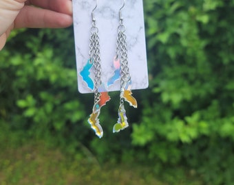 Iridescent Bat Chain Dangle Acrylic Earrings