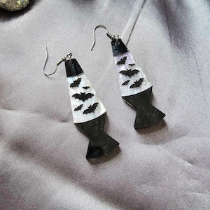 Bat Lava Lamps Laser Cut Acrylic Earrings, halloween earrings, spooky jewelry, gothic dangle earrings