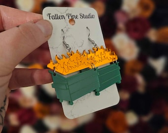 Dumpster Fire Acrylic Earrings, laser cut earrings, funny earrings, weird earrings