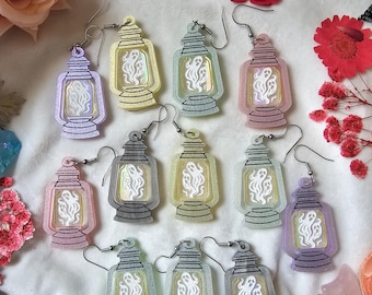 Ghost Lanterns laser cut acrylic earrings, summer camping earrings, summerween accessory