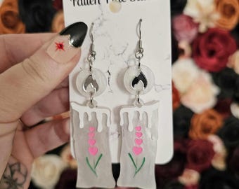 Love Candles Acrylic Earrings, valentines day gift for her, laser cut earrings, traditional tattoo earrings