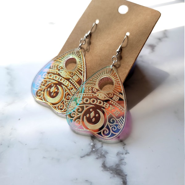Iridescent Ouija Planchette Earrings, READ DESCRIPTION!, halloween earrings, spooky earrings, handmade dangle earrings