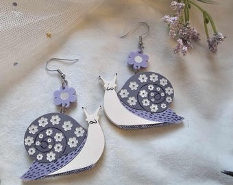 Purple Snail Acrylic Earrings, laser cut earrings, cottagecore earrings