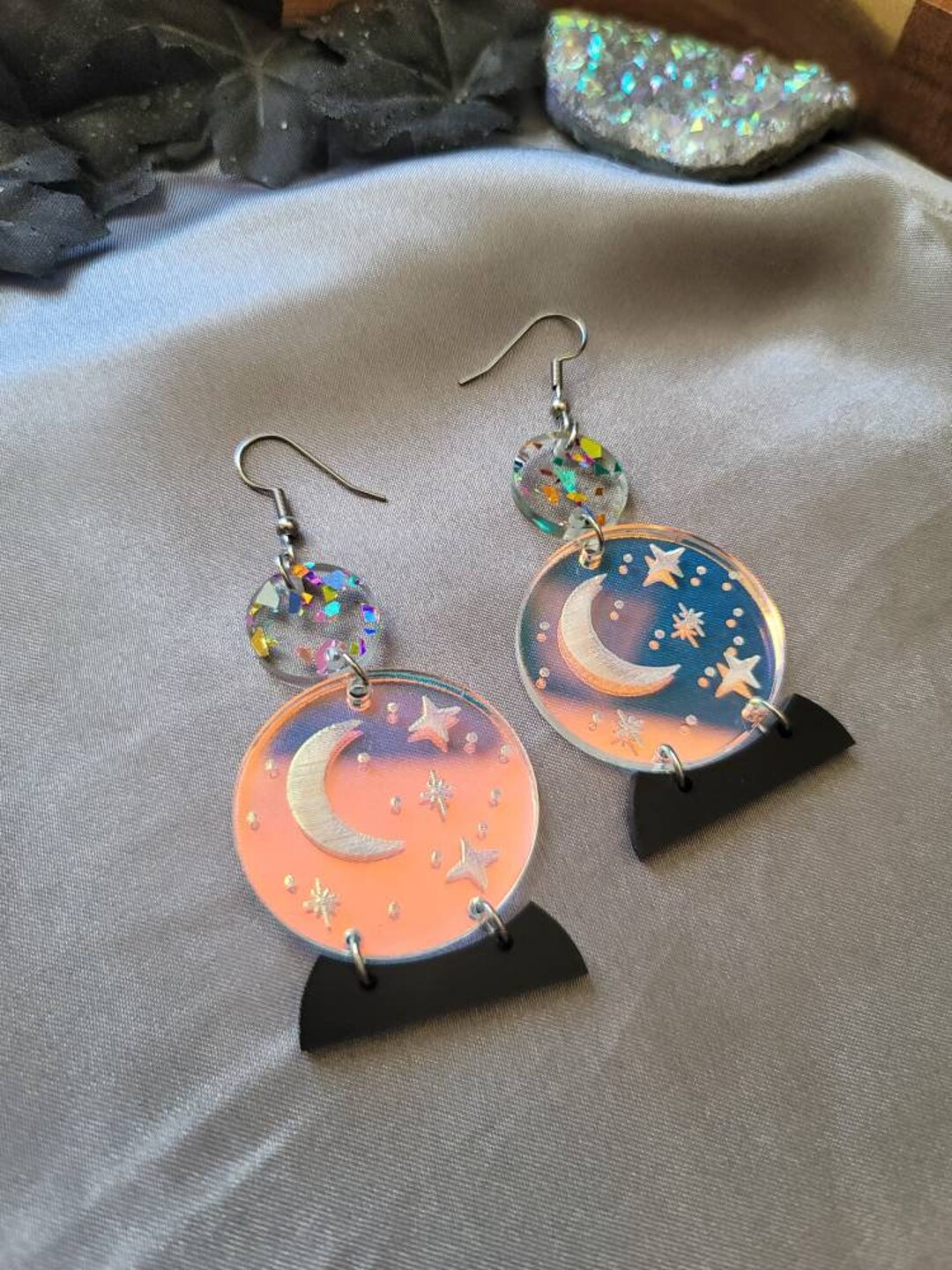 Starry Crystal Ball Acrylic Dangle Earrings Crystal Ball Etsy