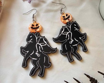 Headless Horseman Acrylic Earrings, halloween earrings, spooky jewelry, gothic dangle earrings