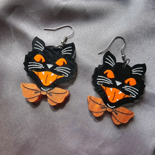 Vintage Cats Laser Cut Acrylic Earrings, halloween earrings, spooky jewelry, gothic dangle earrings