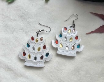 White Ceramic Christmas Trees Acrylic Earrings, nostalgic christmas earrings, holiday handmade jewelry