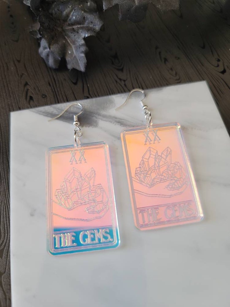 The Gems Iridescent Tarot Card Acrylic Earrings Dangle, Witchy Gifts ...