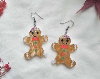 Zombie Gingerbread Men Acrylic Earrings, nostalgic christmas earrings, holiday handmade jewelry