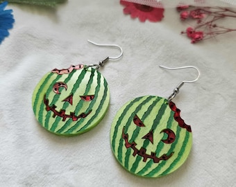 Spooky Watermelon laser cut acrylic earrings, gothic summer earrings, summerween jewelry