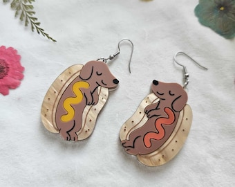Hot Dogs laser cut acrylic earrings, gothic summer earrings, summerween jewelry