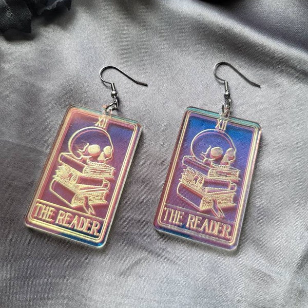 The Reader Iridescent Tarot Card Acrylic Earrings, witchy gift for best friend, weird earrings, alternative earrings