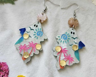 Tropical Girly Ghosts laser cut acrylic earrings, gothic summer earrings, summerween jewelry