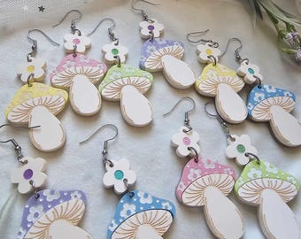 Flora Mushroom Acrylic Earrings, laser cut earrings, cottagecore earrings