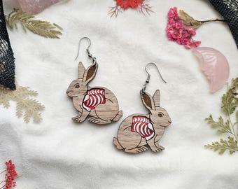 Bones Rabbit laser cut acrylic earrings, cottagecore earrings, spring jewelry