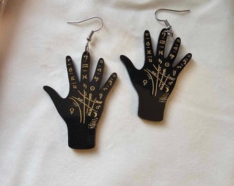 Palmistry Hands Acrylic Earrings, halloween earrings, spooky jewelry, gothic dangle earrings