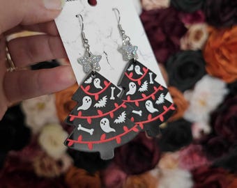 Haunted Christmas Trees Acrylic Earrings, spooky christmas earrings, holiday handmade jewelry