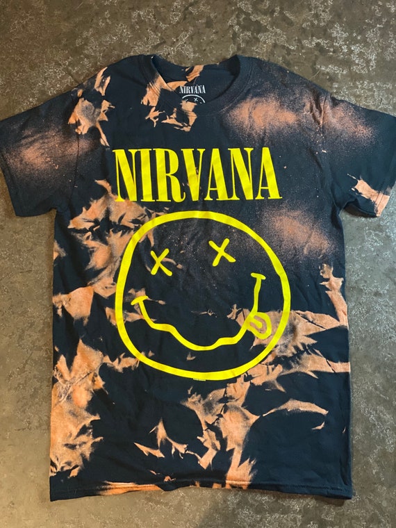 Nirvana Bleached T-shirt Rock Reverse Dye T-shirt Acid Wash Shirt Bleached T -shirt -  Canada