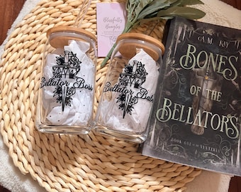 Bellator Boss & Bellator Babe Glass Cups | Bones of the Bellators Inspired Glasses | Bookish Iced Coffee Cup | Fantasy Reader Gift