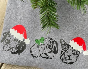 Personalized Christmas Pet Portrait Sweatshirt: Custom Dog or Cat Gift