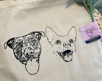 Custom Pet Portrait Canvas Tote Bag