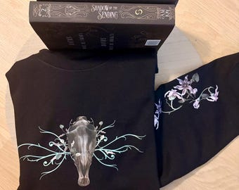 Nyxteria Apparel | Epic Fantasy Sweatshirt, Official Bookish Merch, Floral Skull Crewneck, Fantasy Reader Gift, Book Lover Pullover