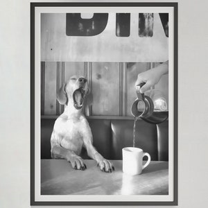 Coffee for Dogs Print, Black and White, Vintage Photography, Funny Kitchen Wall Art, Dining Room Decor, Digital Download, Coffee Shop Decor