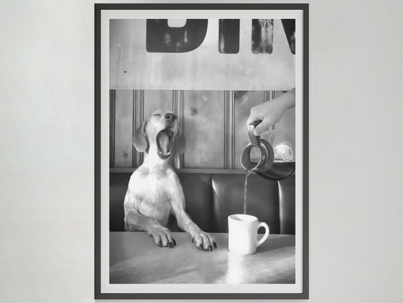 Coffee for Dogs Print, Black and White, Vintage Photography, Funny Kitchen Wall Art, Dining Room Decor, Digital Download, Coffee Shop Decor