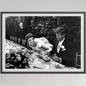 John F. Kennedy Married Jackie Kennedy Poster, Black and White, Vintage Photo, Wall Art, Antique Print, Political Poster, Digital Download