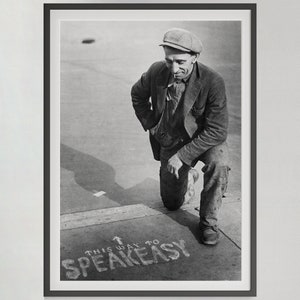 Speakeasy Prohibition Print, Czarno-biały, Sztuka ścienna w stylu vintage, Stare zdjęcie, Wydruk na wózku barowym, Plakat prohibicji, Dekoracja jaskini człowieka, Do druku