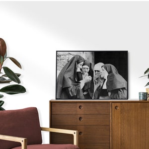 Nuns Smoking Print: Black and White Vintage Printable Wall Art (Digital Download)