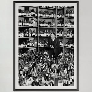 Impresión de la prohibición del alcohol en Estados Unidos, década de 1920, fotografía vintage en blanco y negro, impresión de carrito de bar, arte mural de cócteles, póster de licores, descarga digital