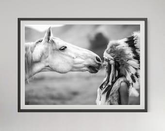 Horse and Woman Poster: Black and White Western Wall Art (Digital Download)