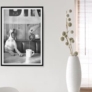 Coffee for Dogs Print, Black and White, Vintage Photography, Funny Kitchen Wall Art, Dining Room Decor, Digital Download, Coffee Shop Decor