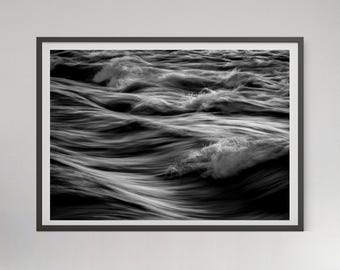 Black and White Ocean Waves Photography Print: Minimalist Beach Decor (Digital Download)