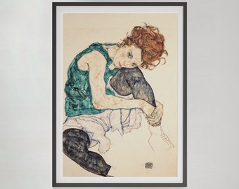 Egon Schiele Print, Woman Painting vintage, Egon Schiele Poster, Portrait of a Woman, Victorian Painting, Feminist Print, Digital Download