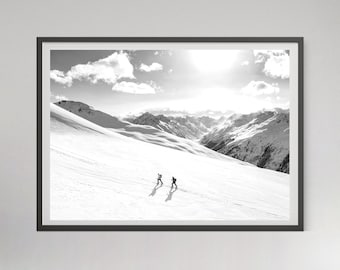 Vintage Ski on Mountain Photo Print: Black and White Winter Wall Art (Digital Download)