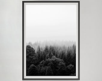 Black and White Forest Print, Vintage Nature Photography, Minimalist Home Decor (Digital Download)