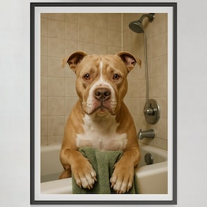 Funny Pitbull in Bathtub Art Print: Bathroom Decor (Digital Download)