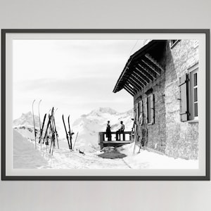 Póster vintage de après ski, descarga digital, blanco y negro, impresión de esquí, impresión fotográfica vintage de esquí, arte de pared imprimible de esquí, decoración de albergue de esquí